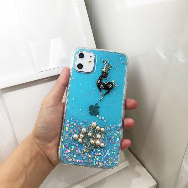 Wholesale iPhone 11 Pro (5.8in) 3D Deer Crystal Diamond Shiny Case (Blue)